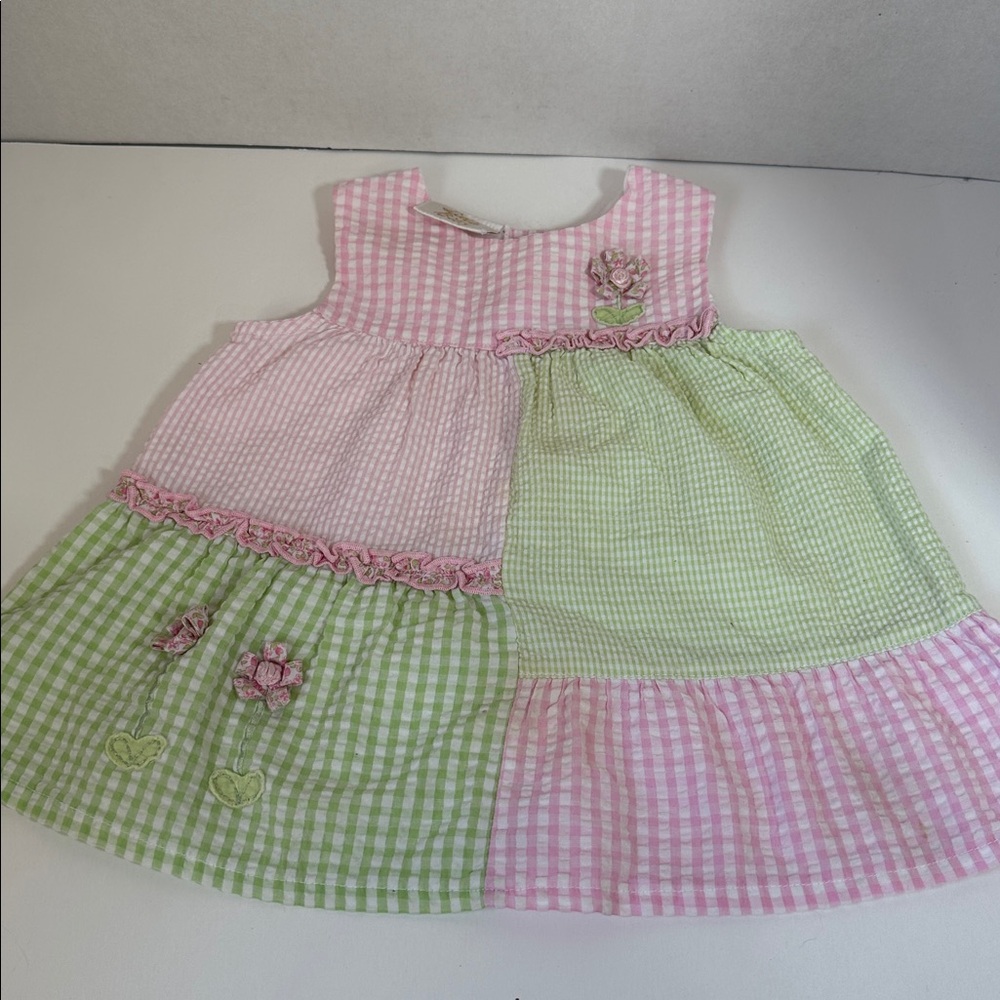 Little bitty green and pink gingham dress size 18 months